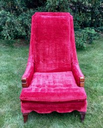 Midcentury Red Crushed Velvet Upholstered Chair