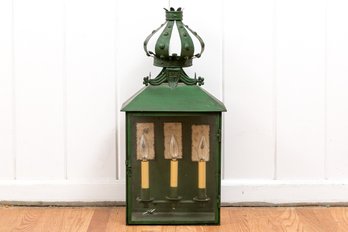 Vintage Painted Metal Lantern With Crown Form Top