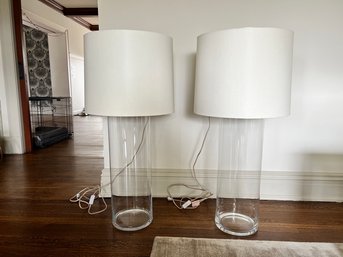 Amazing Set Of Two Very Tall Contemporary Glass Lamps