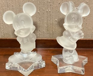 Mickey & Minnie Disney Goebel Frosted Crystal Figurines.