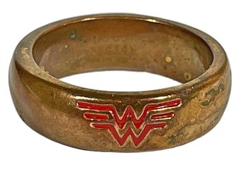 Vintage Gilt Metal Wonder Woman Ring With Red Enamel