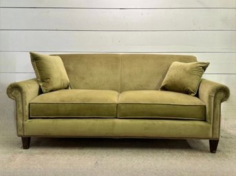 Beautiful Green Flex Steel Couch With Nailhead Detail
