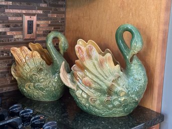 Two Ironstone Swan Planters