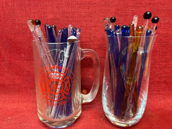 Vintage Glass Swizzle Sticks/ Cocktail Stirrers
