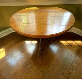 Wrought Iron Legged Wood Round Top Accent Table