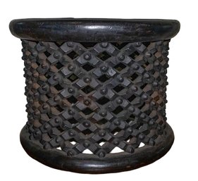 African Spider Bamileke Carved Black Wood Stool/Table