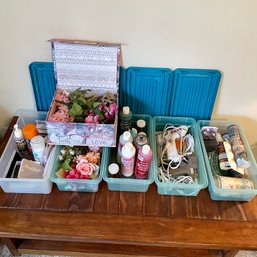 Mixed Lot Of Crafts: Beading, Glue Guns, Fake Flowers, Etc.