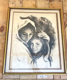 Vintage Artist Signed Mother And Child Lithograph