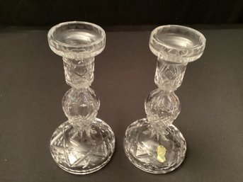 Pair Waterford Crystal Candleholders Amarant Pattern