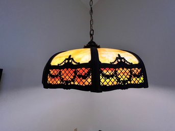 Antique Bent Slag Glass Hanging Light Fixture, Early 20th Century