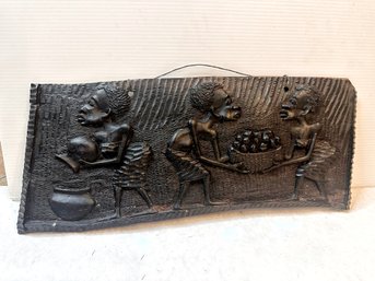 Hand-Carved Wooden Wall Hanging Of African Farmers