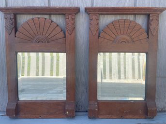 Antique Vintage Hand-CARVED WOOD Mirrors Pair