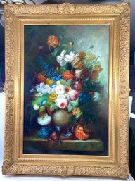 Artist B. Gardner Original Still Life Flowers - Oil On Canvas In Ornate Gilt Frame  - 45' X 34'