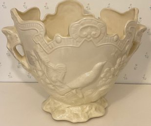 Vintage Cream Ceramic Bird 2 Handle Planter