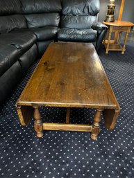 Vintage Rustic Oak Coffee Table With Drop Leaf On Both Sides