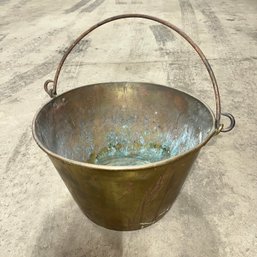 Huge Vintage Brass Antique Pail Pot W/handle ~ 22 Inch ~