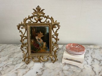 Antique Italian Bronze Table Top Frame & 3 Packets Of Villeroy & Boch Coasters