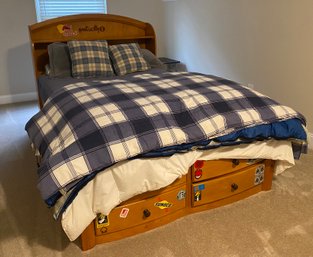 Queen Size Wooden Bed With Built-in Dresser And Bookcase