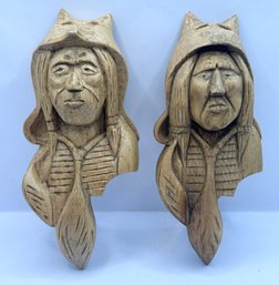 2 Hand-carved Wooden Native American Figures