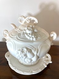 Vintage Rare White Fruit Tilso Japan Hand Painted Covered Tureen 4 Pc