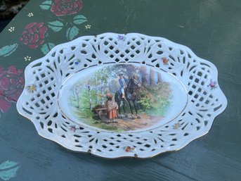 Vintage Lace Trimmed Bowl With Woodland Motif