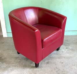 Red Vinyl Barrel Chair