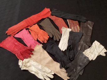 16 Pair Vintage Ladies Gloves Dress Evening Every Day Leather Suede Cloth Assorted Colors