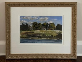 Lake House Watercolor Painting, Signed Lower Right