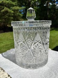 Lead Crystal Biscuit/candy Jar, Etched And Wheel Cut Crystal