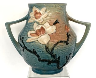 Roseville Pottery Magnolia Pattern Handled Vase #91-8