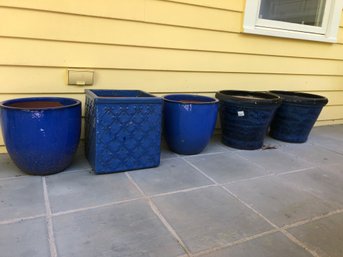 Group Of Blue Glazed Pots