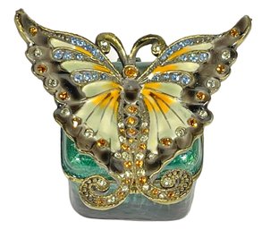 Enamel Patch Box Having Large Rhinestone Jeweled Butterfly