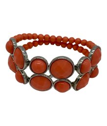 Coral Pink Acrylic Bead Silver Tone Bracelet
