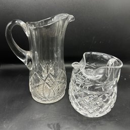 2 Nice Vintage Heavy Glass Pitchers One Waterford