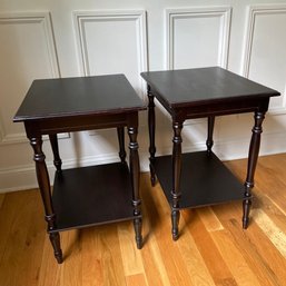 Set Of 2 Matching  Dark Wood End Tables