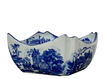 Victoria Ware Ironstone 9 Bowl  W/European Street Scenes, Transfer Decorated In The Flow Blue Style