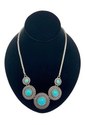 Nice Silver Tone Necklace With Faux Stone Turquoise