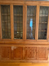 Oversized Pine Armoire Leaded Glass Cabinets