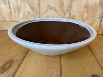 Large Brown And White Clay Bowl
