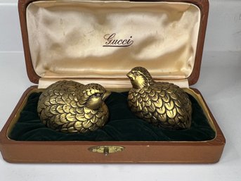 Stunning Rare Vintage GUCCI Quail Salt & Pepper Shakers With Original Box RARE FIND - Made In Italy - WOW !
