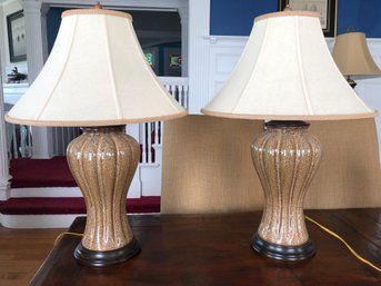 Pair Of Handsome Glazed Speckled Lamps By Oriental Accents