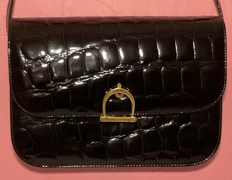 Barneys New York Patent Leather Brown, Black Vintage Handbag