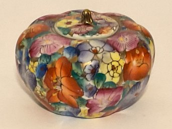 Vintage Colorful Flowered, Tomato Shape Keepsake Box.