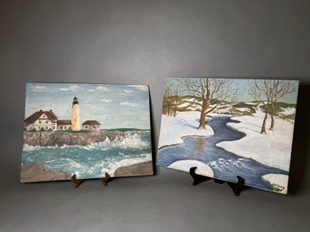 Ocean & Winter Theme Original Oil On Board Paintings