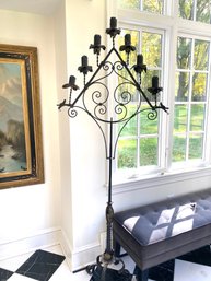 Beautiful Vintage Tuscan Style Hand Made Wrought Iron Standing Candelabra (W2)