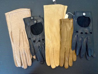 Assorted Lot Of Five Assorted Leather Gloves, Assorted Tones, Sizes 6 To 7