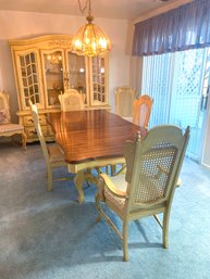 French Country Dining Table With Carved Accents  & Matching Detailed Chairs With Cane Backs