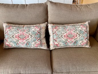 Pair Of Cotton Throw Pillows In Tapestry Pattern