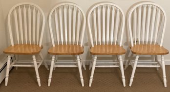 4 Spindle White & Wood Dining Chairs