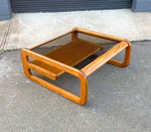 Vintage Lou Hodges Oak And Smoked Glass Coffee Table